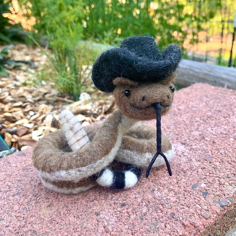 Rattlesnake Rick - Needle Felted Snake, Wire Armature Animal Wool Figurine